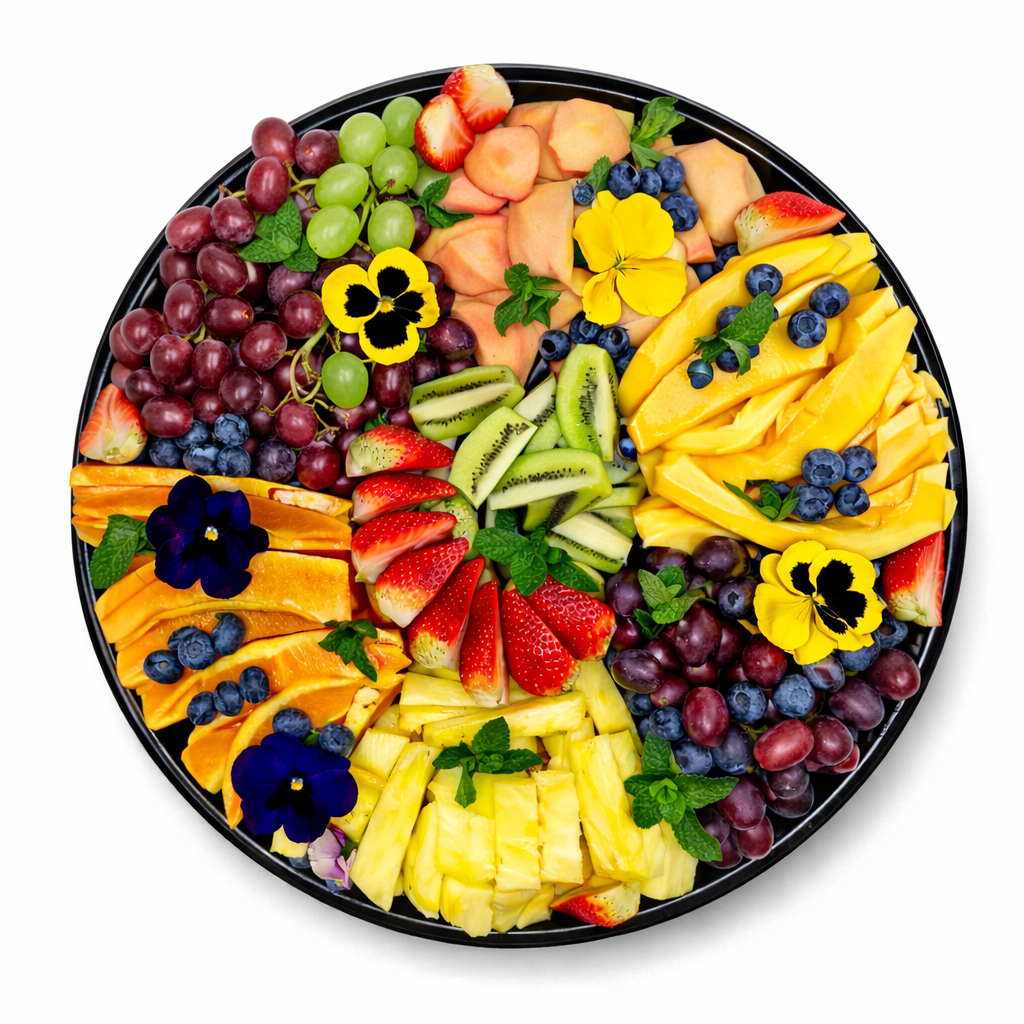 The Fruit Platter: assorted fruit with grapes, blueberries, kiwi, strawberries and mango slices