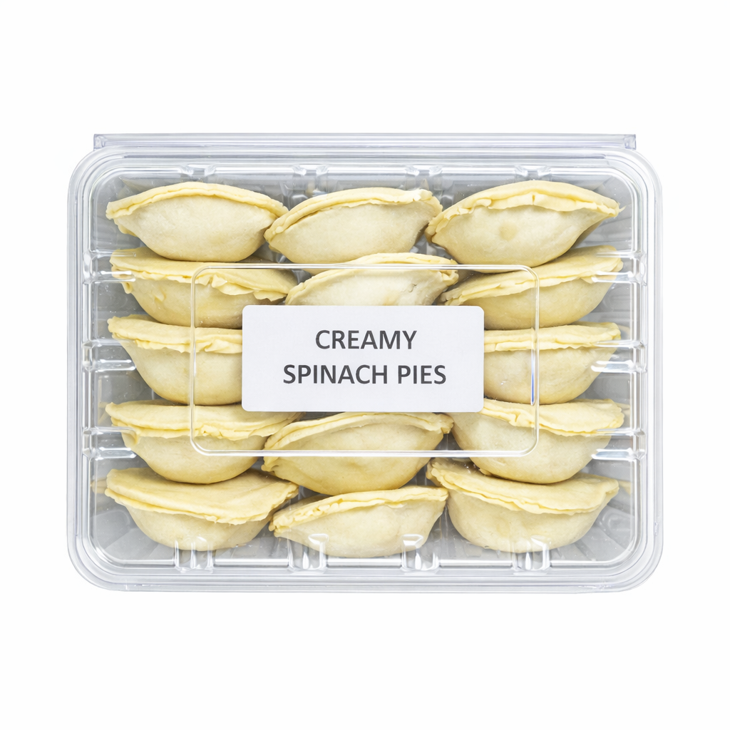 Creamy spinach pies in plastic tray