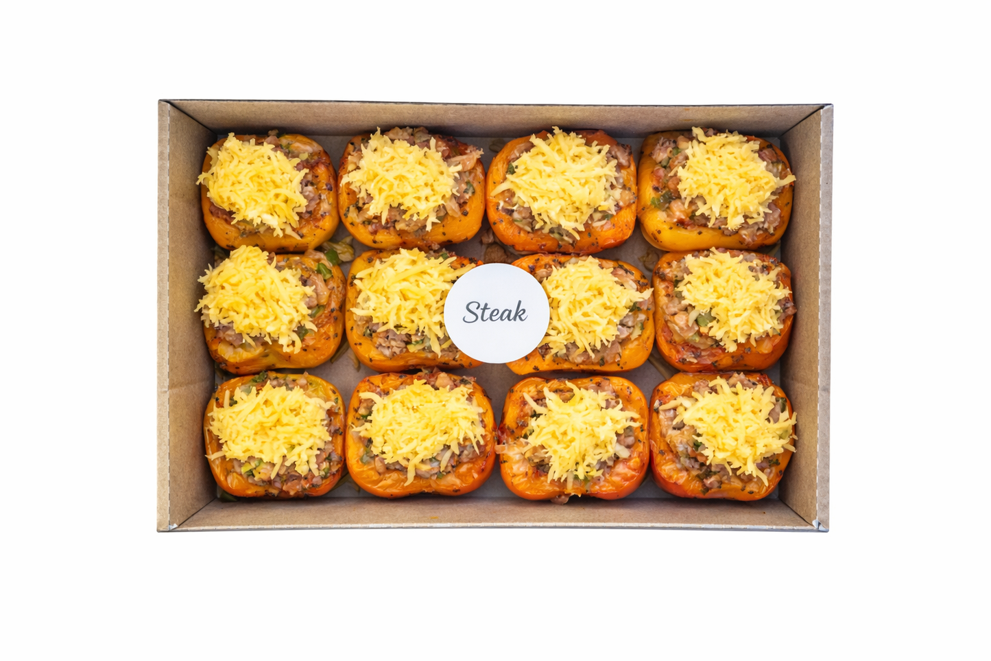 Frozen pizzas in a box, Steak flavour, topped with shredded cheese