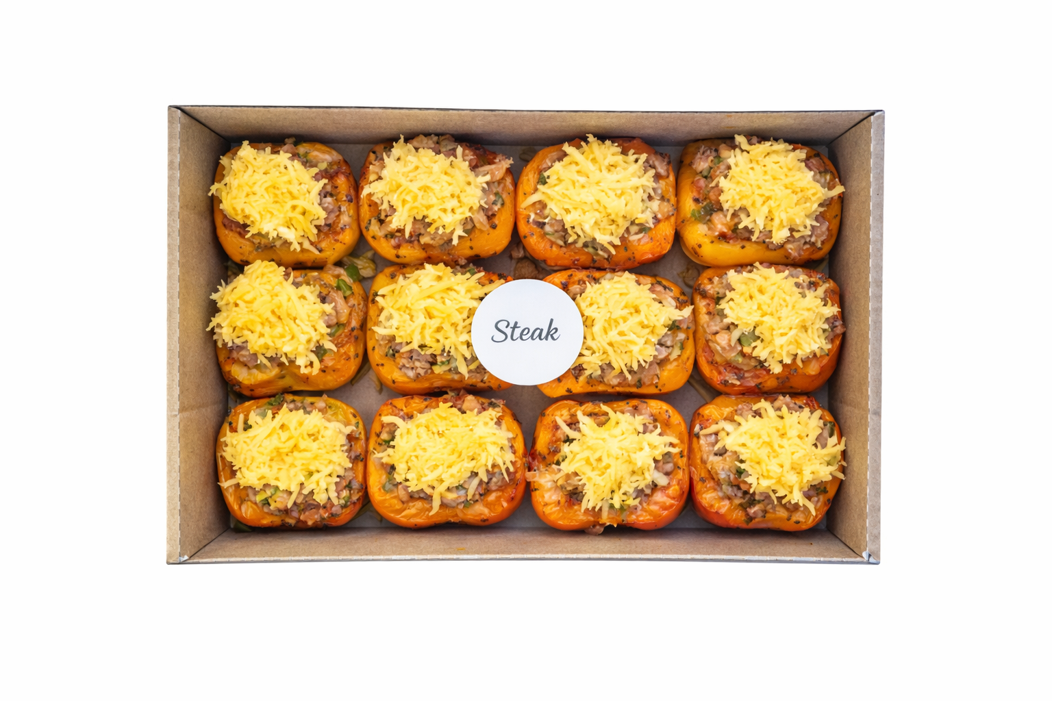 Frozen pizzas in a box, Steak flavour, topped with shredded cheese
