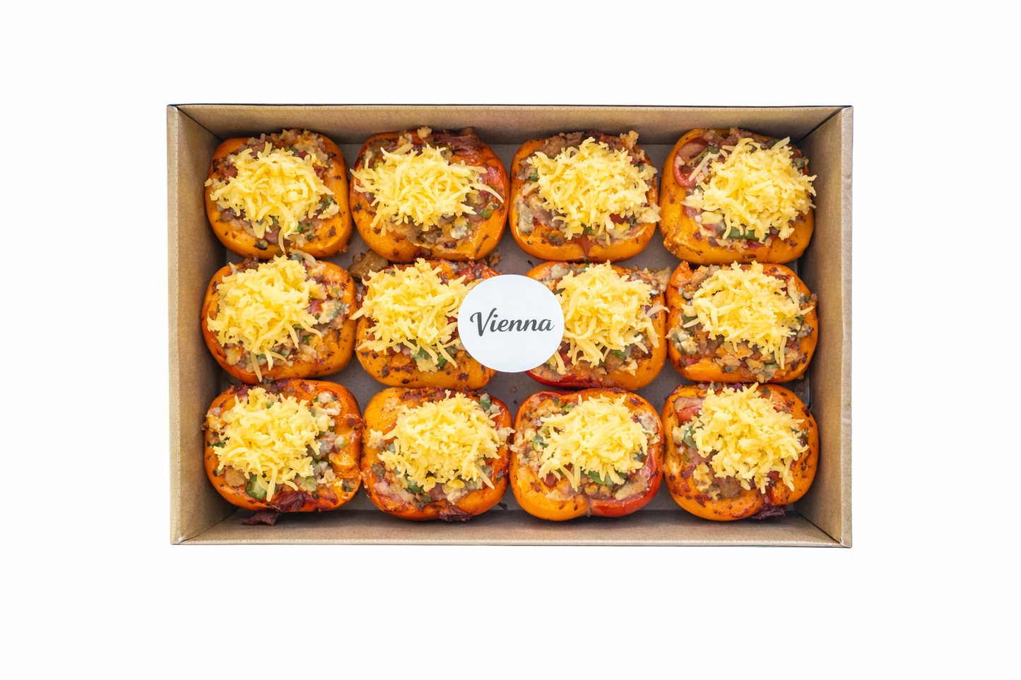 Frozen pizzas in a box, Vienna flavour, topped with shredded cheese