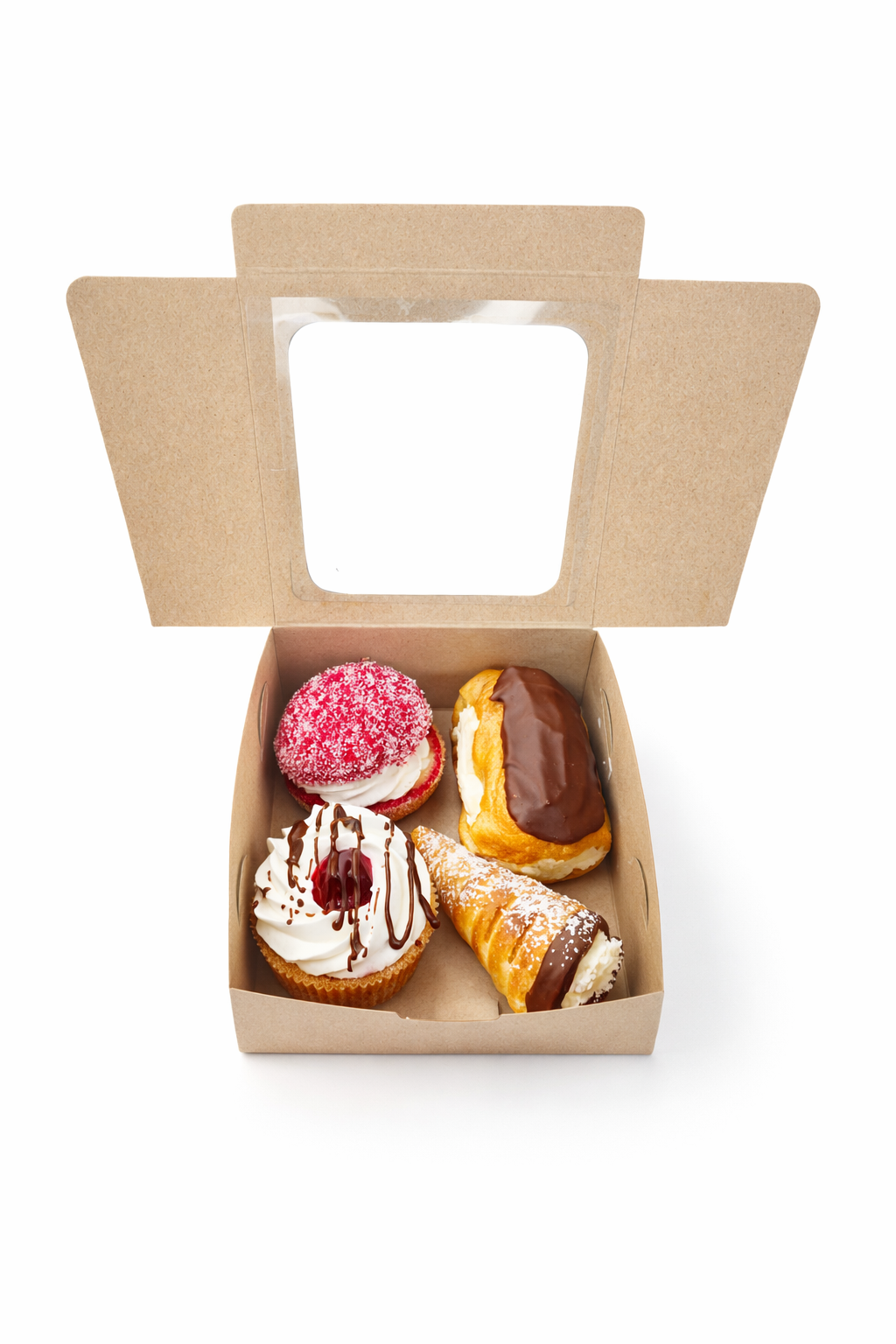 Snack Box Option 4 open box with four assorted pastries