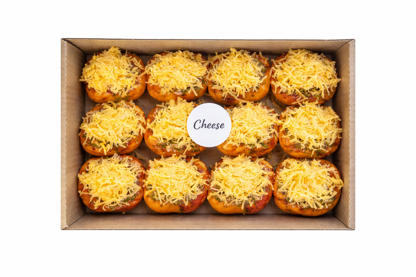 Frozen pizzas in a box, Cheese flavour, topped with shredded cheese
